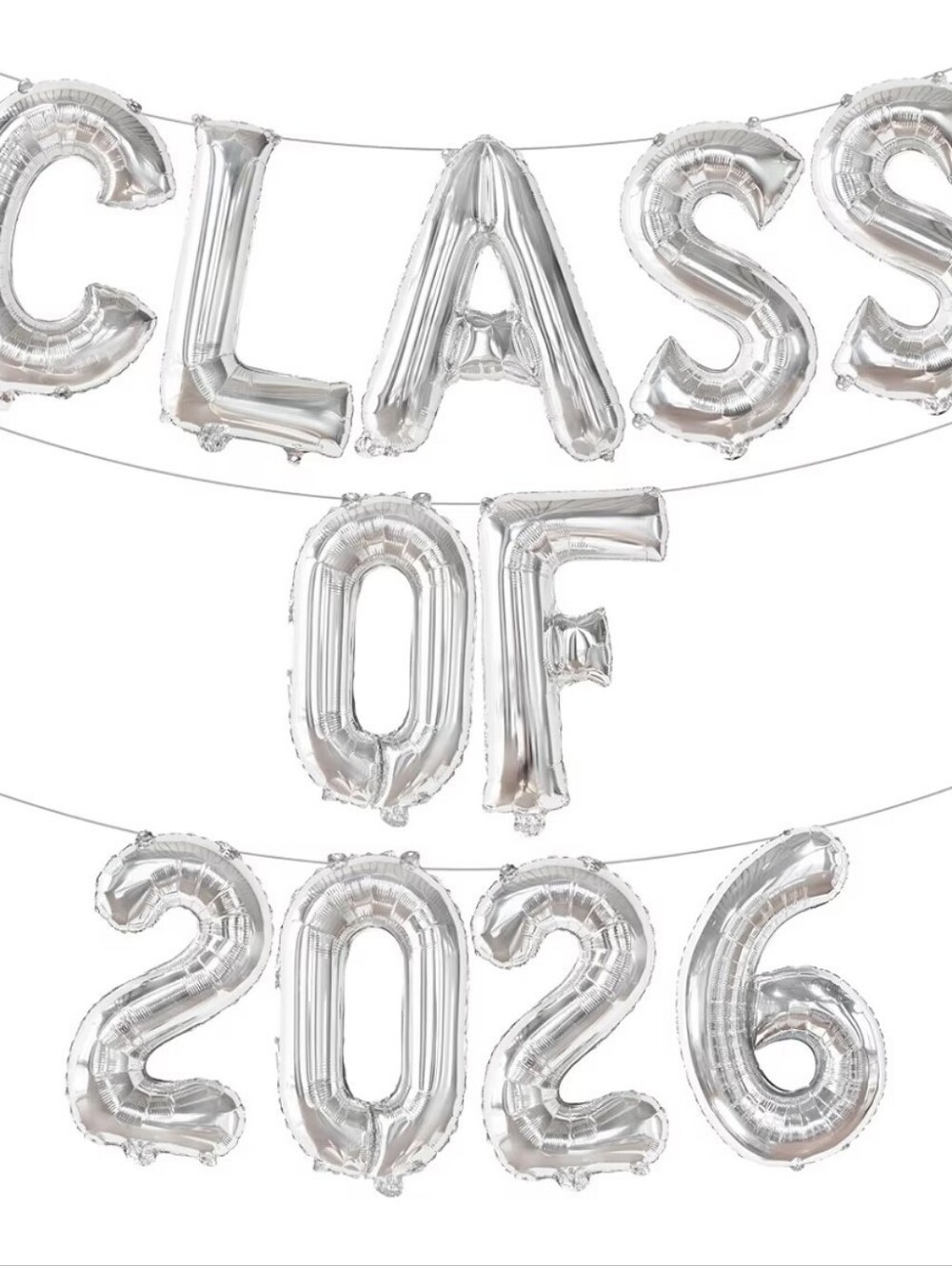 Silver "Class of 2026" Letter and Number Balloon Banner - Party Decoration